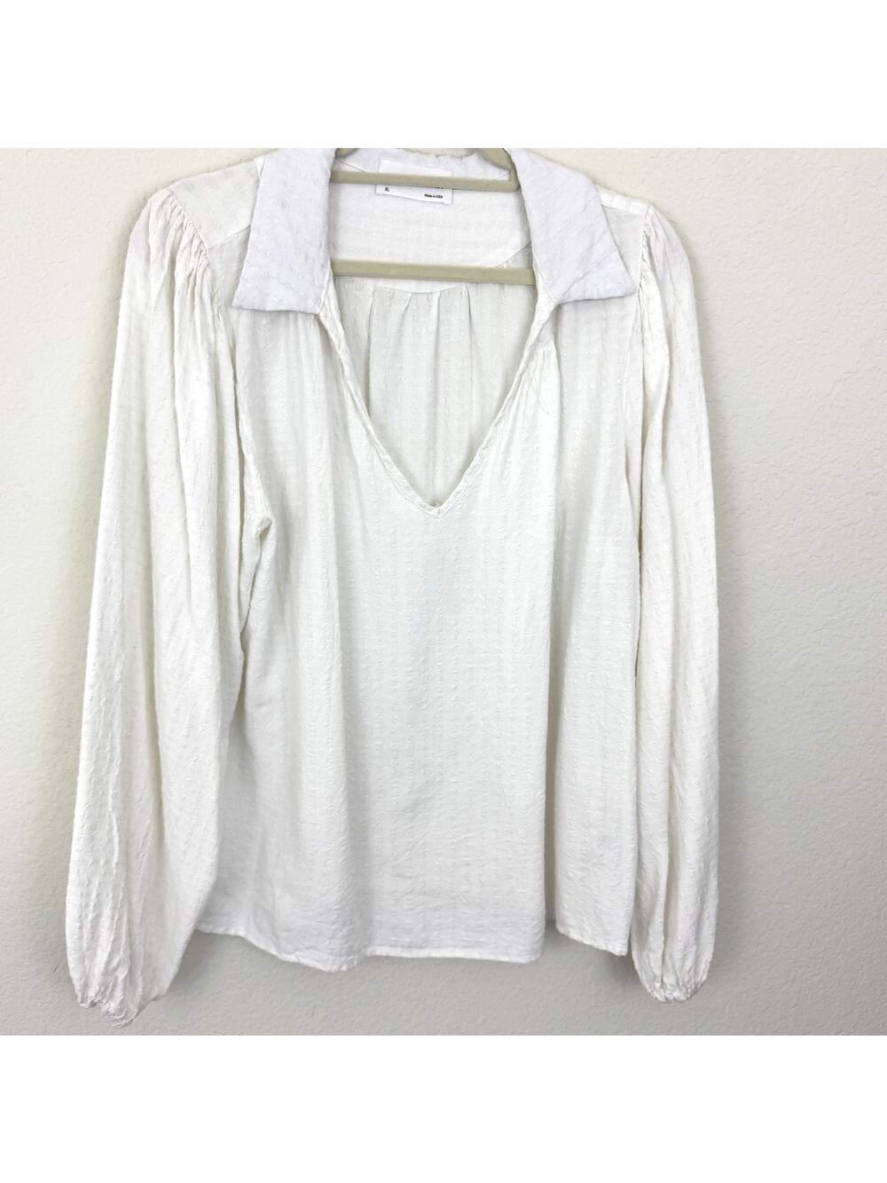 Self Contrast Womens Tracy Blouse Top Size XL Linen Blend Seersucker White